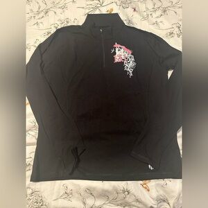 Raw Threads Black Quarter-Zip Sweatshirt with Pink and White Design